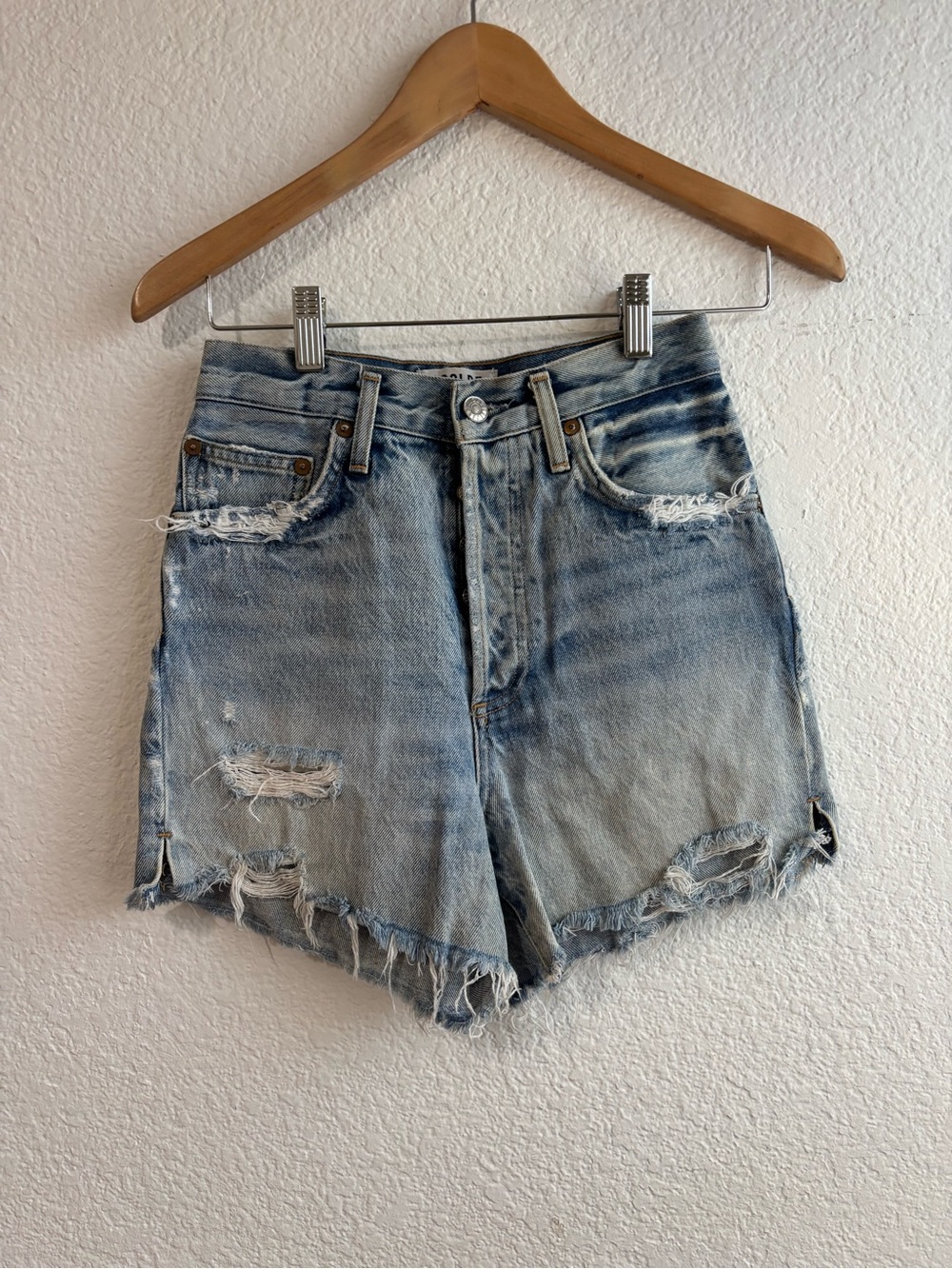 AGOLDE Light Blue Distressed High-Rise Denim Shorts Size 24